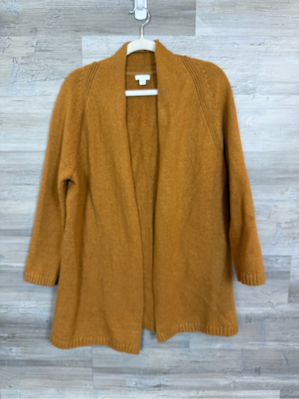 J. Jill Mustard Yellow Shawl Collar Open Front Cardigan Sweater Medium Petite